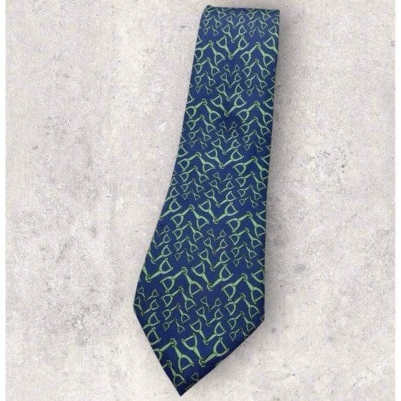 GUCCI Silk Tie ITALY Green Blue Horse Stirrup W:4" EUC - Picture 1 of 6